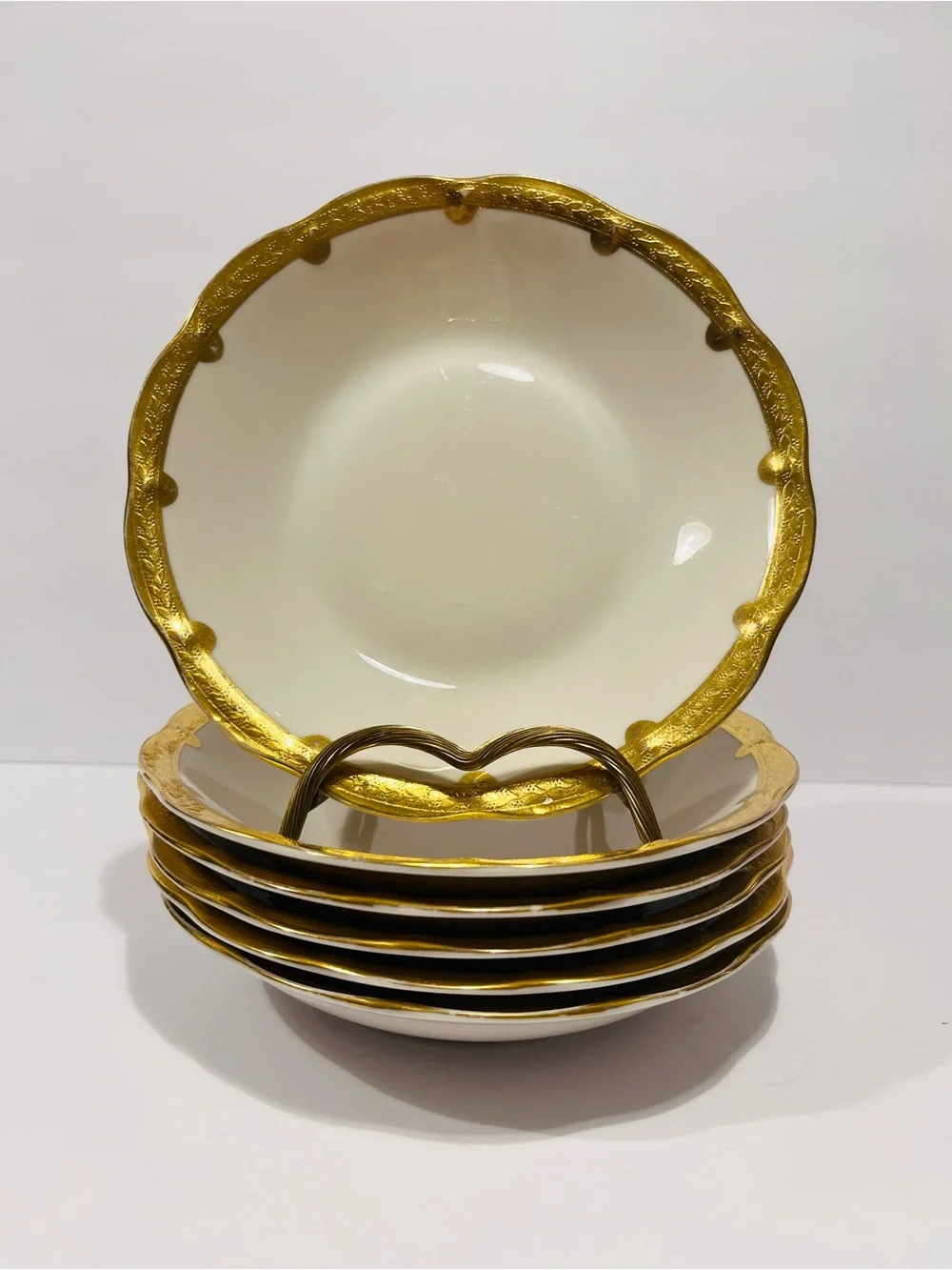 Antique Theodore Haviland New York Made in America Gold Encrusted 6 Soup Plates